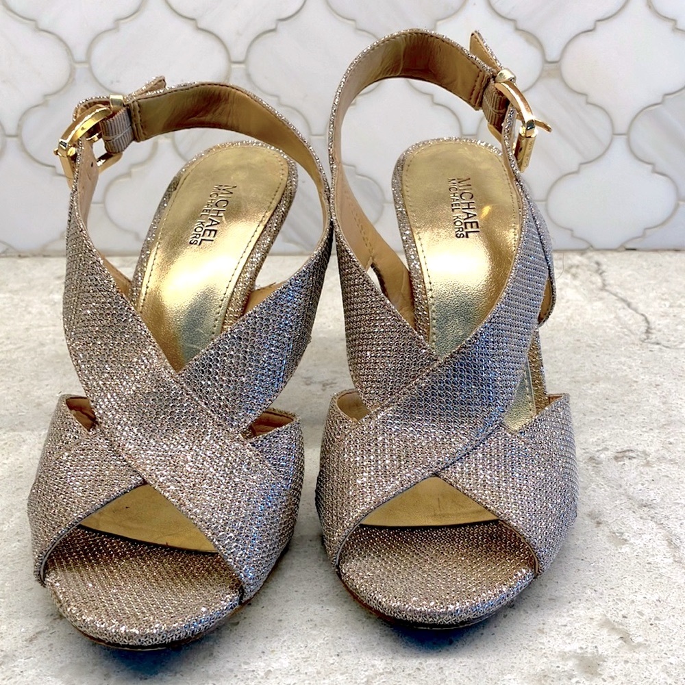 Michael Kors 4” strappy heel in gold